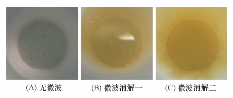 圖8無(wú)微波消解和微波消解的實(shí)驗效果